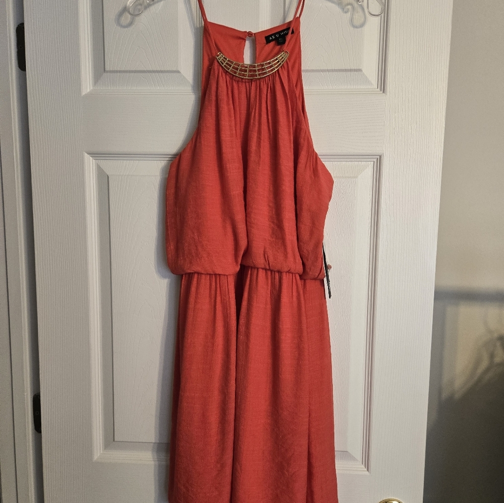Orange Sleeveless Dress with Gold Detail